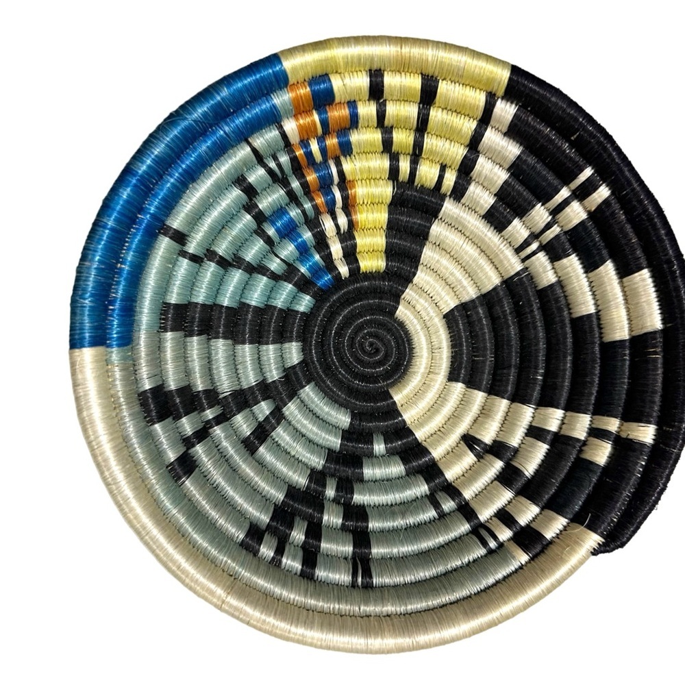 Set of 2 Handmade Rwandan Artist African Vibrant Heavy Fiber Coil Bowls 12” & 8” - Picture 8 of 16
